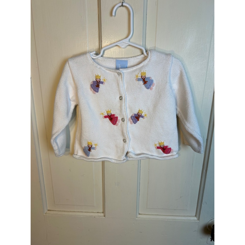 Bella Bliss Girls White Cotton Knit Fairy Princess Castle Cardigan Sweater 2